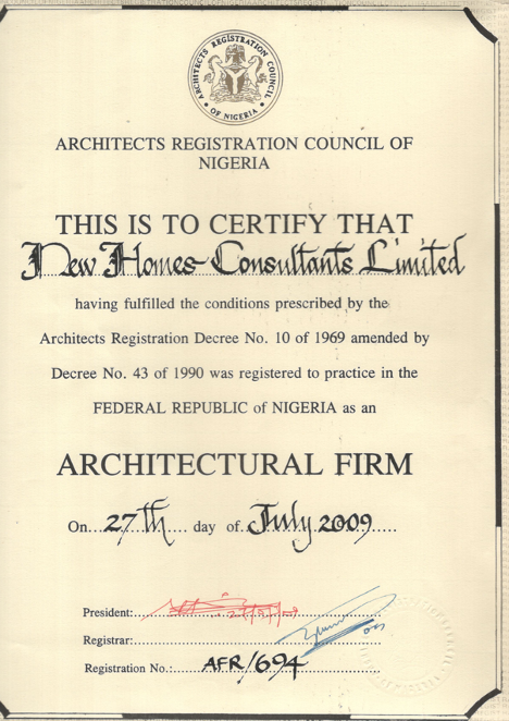 Architects Registration Council Certificate